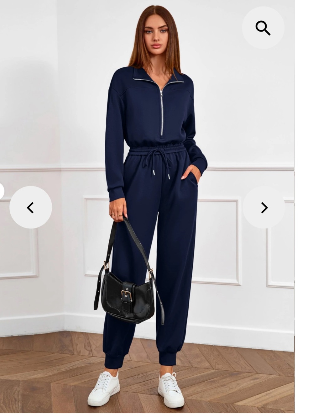 Pretty Garden ~Women's Navy Elastic-Waist Jogger Jumpsuit